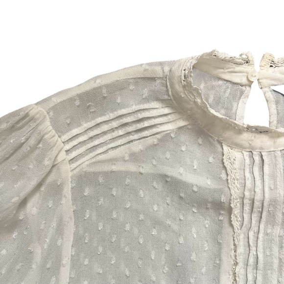 Zara Victorian Style Ivory Puff Sleeve Cowl Neck Sheer Lace Blouse Size XS - Picture 4 of 5